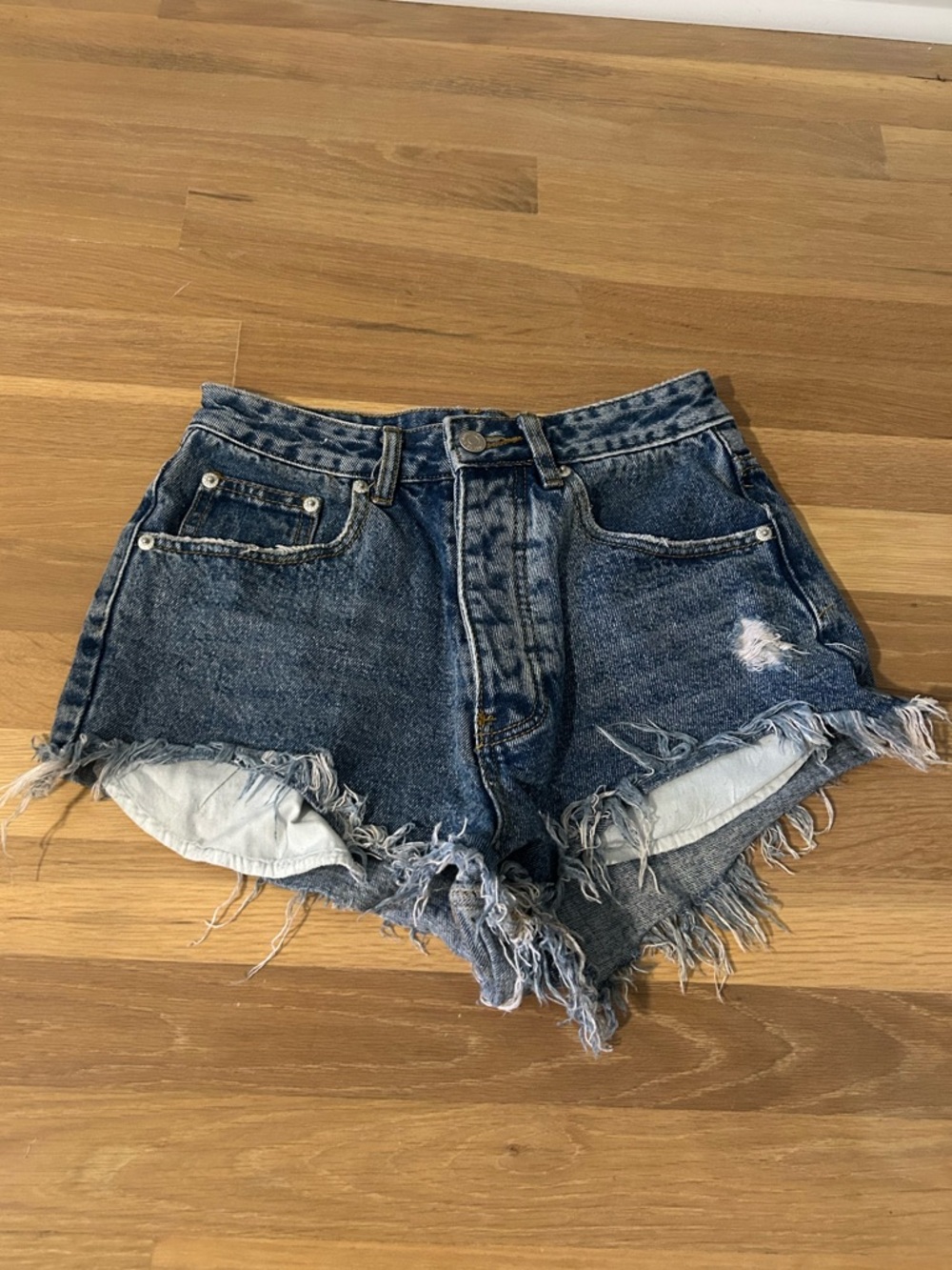 Signature8 Distressed Dark Blue Denim Cutoff Shorts